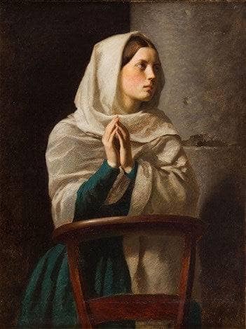 Young Woman Praying in Church in modern living room