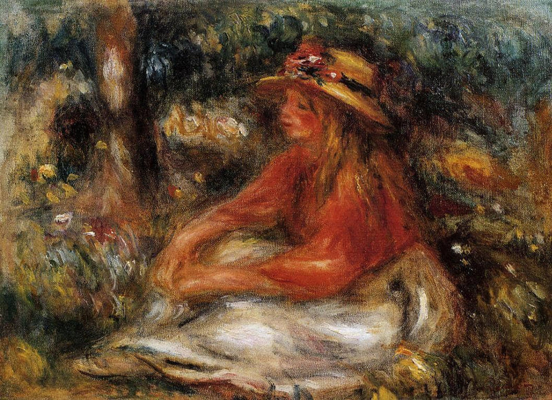 Young Woman Seated on the Grass by Pierre-Auguste Renoir — Oil Painting Reproduction