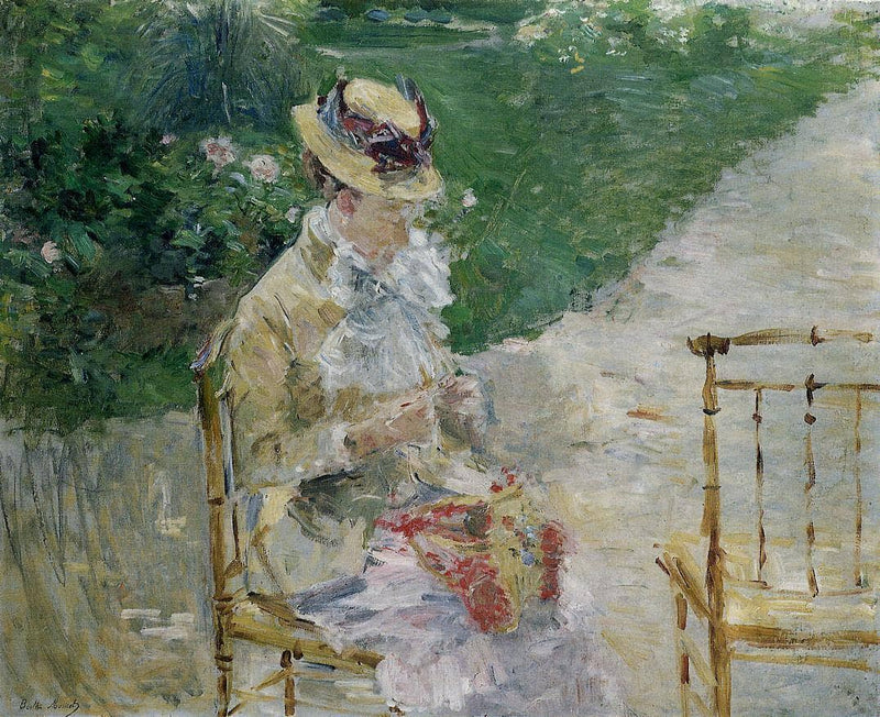 Young Woman Sewing in the Garden by Berthe Morisot — Oil Painting Reproduction