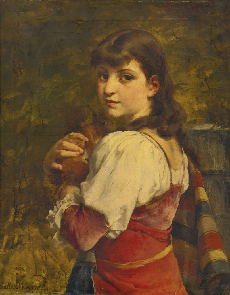 Young Woman with a Squirrel by Jules Salles — Oil Painting Reproduction