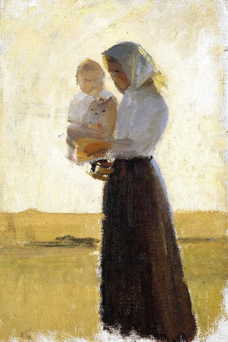 Young Woman with Her Child on Her Arm by Anna Ancher — Oil Painting Reproduction