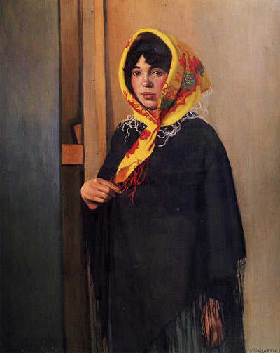 Young Woman with Yellow Scarf in hallway
