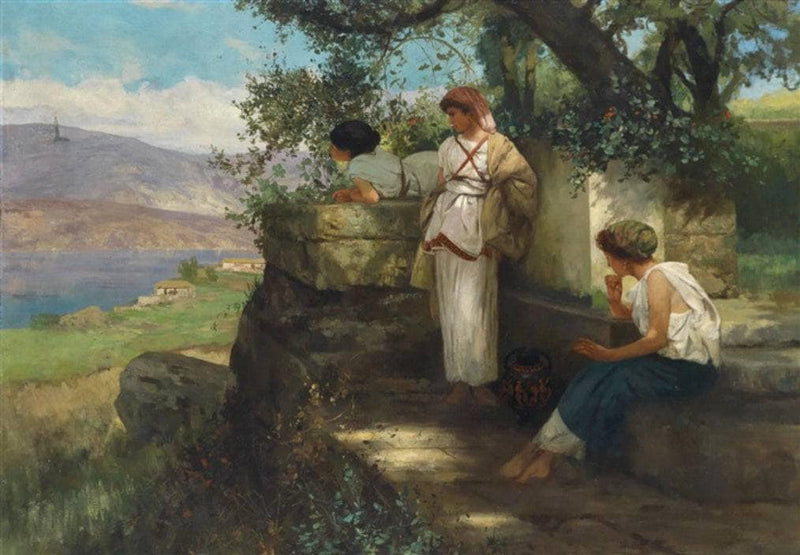 Young women above river landscape by Henryk Siemiradzki — Oil Painting Reproduction