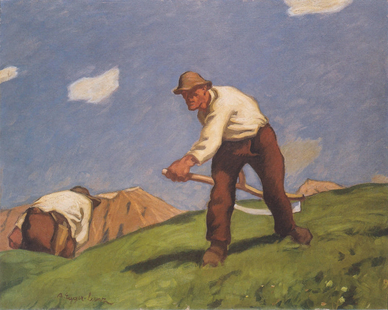 Zwei Bergmäher (zweite Fassung) by Albin Egger-Lienz — Oil Painting Reproduction