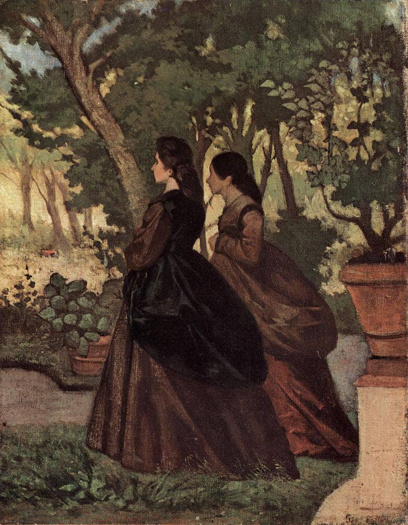 Two ladies in the garden of Castiglioncello by Giovanni Fattori — Oil Painting Reproduction