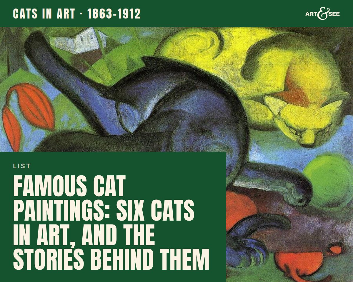 Famous Cat Paintings: Six Cats in Art, and the Stories Behind Them: cover showing Franz Marc, Two Cats, Blue and Yellow, 1912