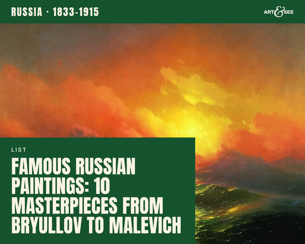 Famous Russian Paintings: 10 Masterpieces from Bryullov to Malevich: cover showing Ivan Aivazovsky, The Ninth Wave, 1850