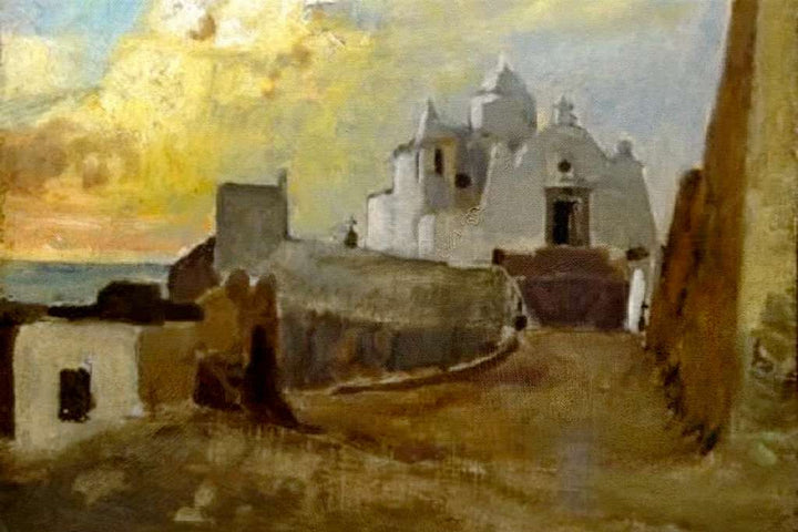 The Soccorso Church of Forio by Vincenzo Cabianca — hand-painted architectural oil painting reproduction on canvas
