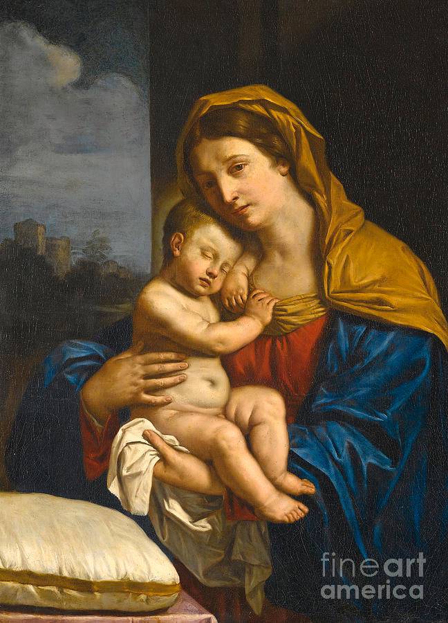 Madonna and Child by Guercino, hand-painted portrait oil painting reproduction on canvas