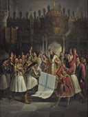 The Old Patras Germanos blesses the flag of the Revolution by Theodoros Vryzakis — hand-painted cultural oil painting reproduction on canvas