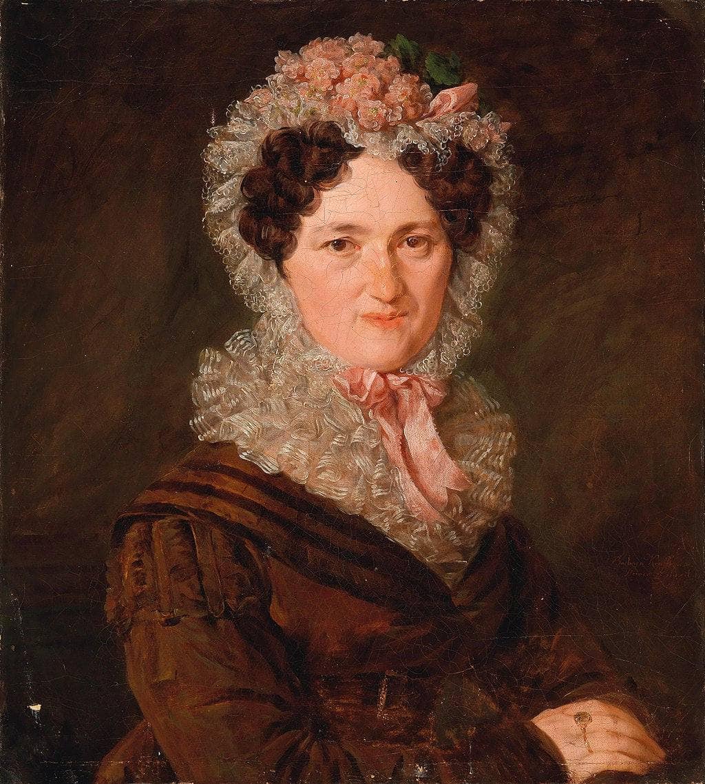 Portrait of a Woman with Mob Cap by Barbara Krafft — hand-painted portrait oil painting reproduction on canvas