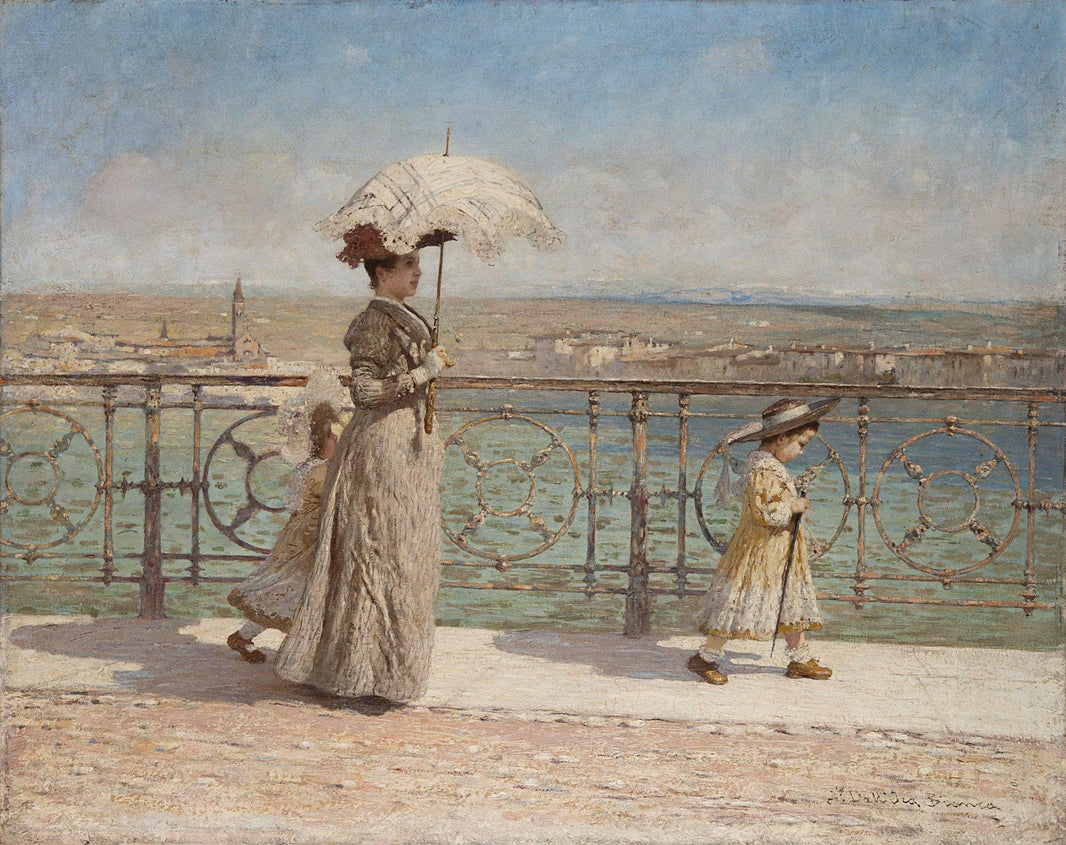 Walk on the 'Ponte Nuovo' in Verona by Angelo Dall'Oca Bianca — hand-painted portrait oil painting reproduction on canvas