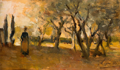 Woman among the olive trees in modern living room