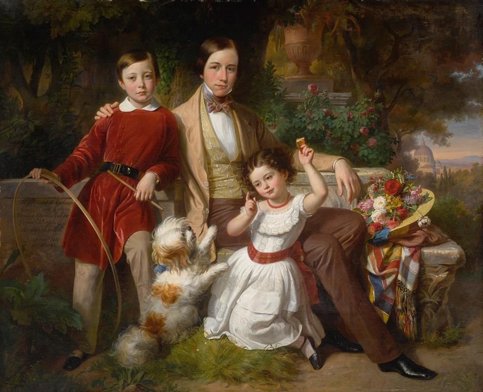 The Prince of Valmontone with Children by Eugene de Blaas, hand-painted portrait oil painting reproduction on canvas
