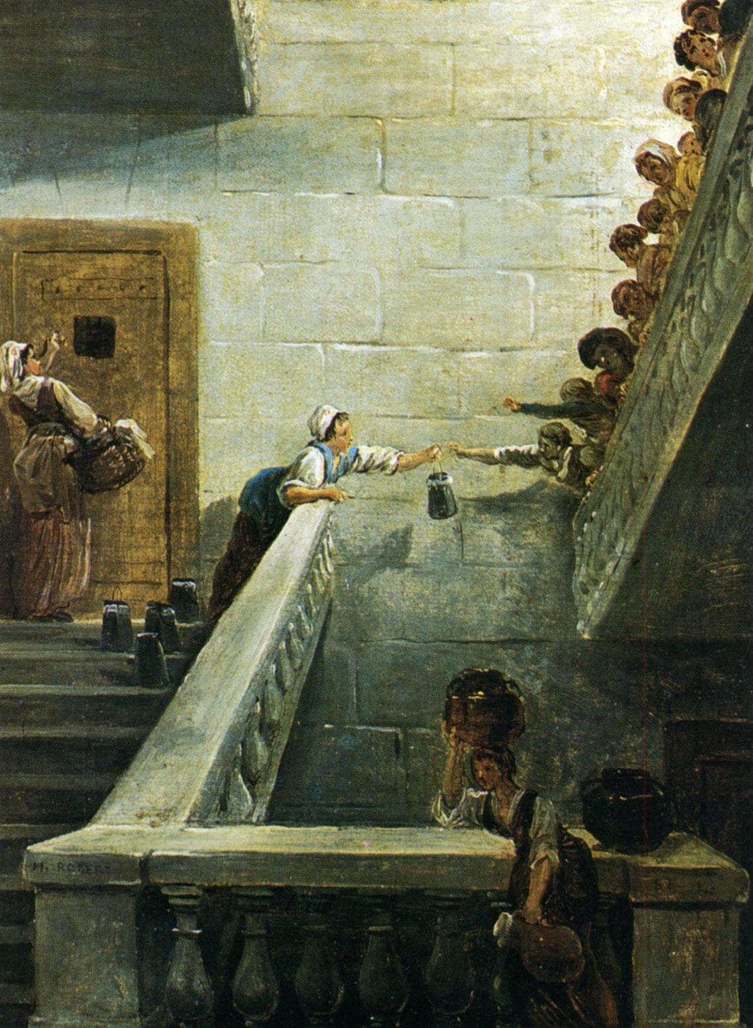 Milk Distribution to the Prisoners at St. Lazare's Prison by Hubert Robert — hand-painted architectural oil painting reproduction on canvas