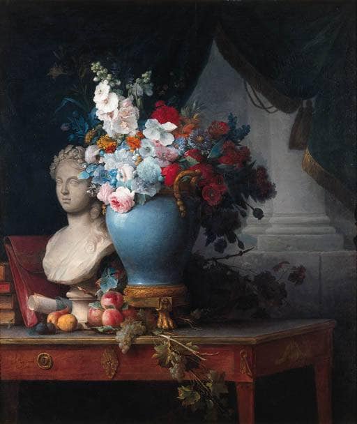 Vase of Flowers with a Bust of Flora by Anne Vallayer-Coster — hand-painted photography oil painting reproduction on canvas