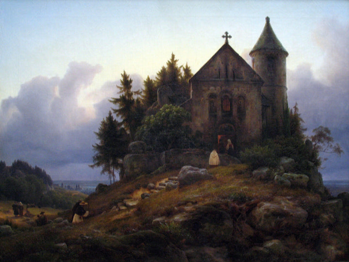 Chapel on the Edge of the Wood by Karl Lessing — hand-painted architectural oil painting reproduction on canvas