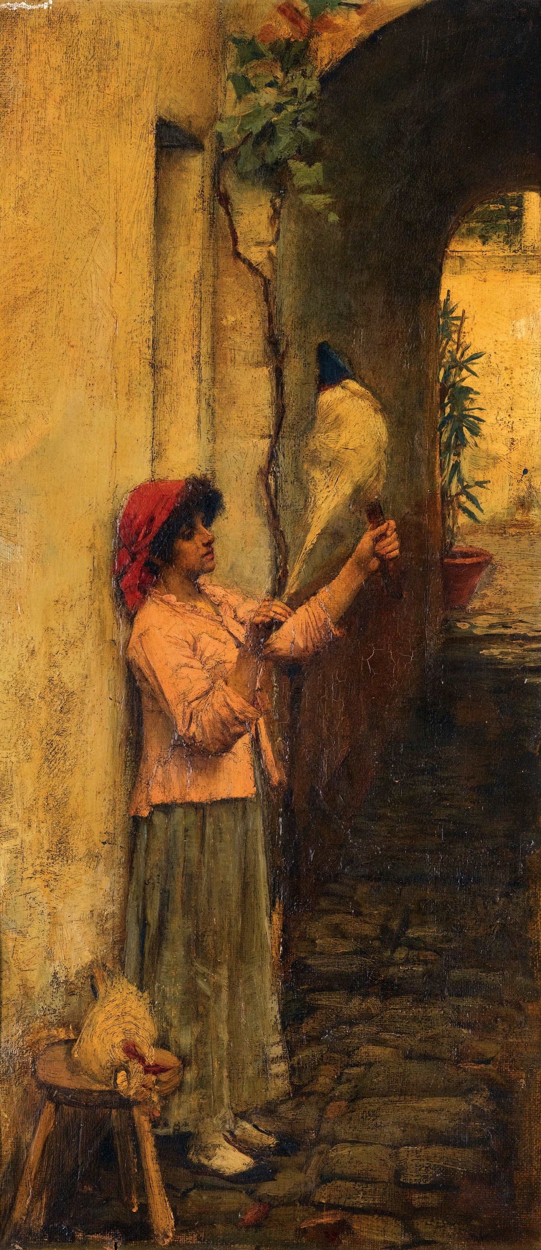 A Neapolitan flax spinner by John William Waterhouse, hand-painted portrait oil painting reproduction on canvas