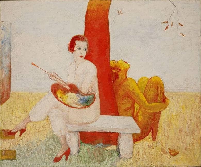 Self-Portrait with Palette (Painter and Faun) by Florine Stettheimer — hand-painted portrait oil painting reproduction on canvas