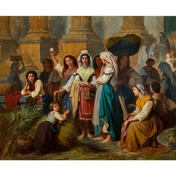 Italian market scene by Ernest Hébert — hand-painted portrait oil painting reproduction on canvas