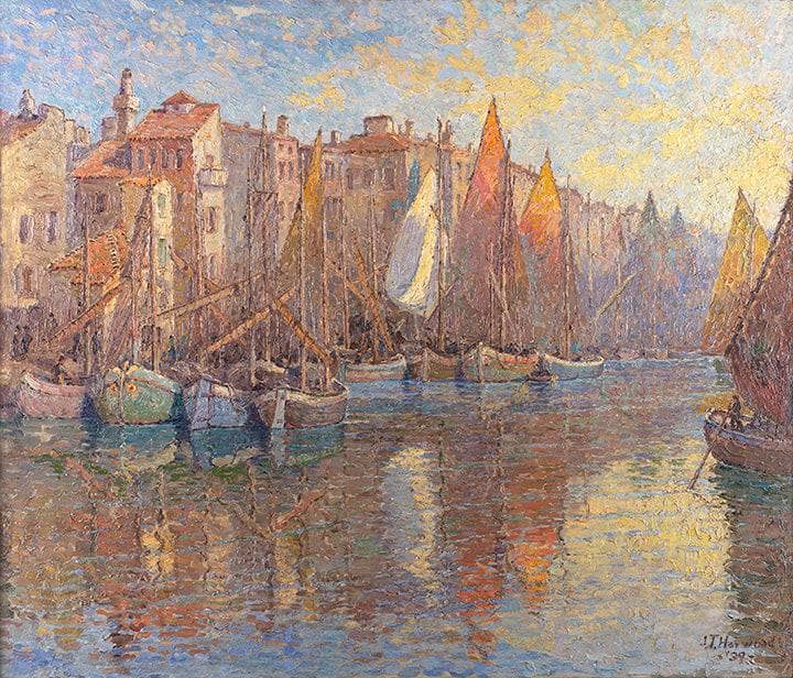 Boats of Chioggia, Italy by James Taylor Harwood — hand-painted landscape oil painting reproduction on canvas