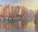 Boats of Chioggia, Italy by James Taylor Harwood — urban oil painting wall art, Neo Impressionism