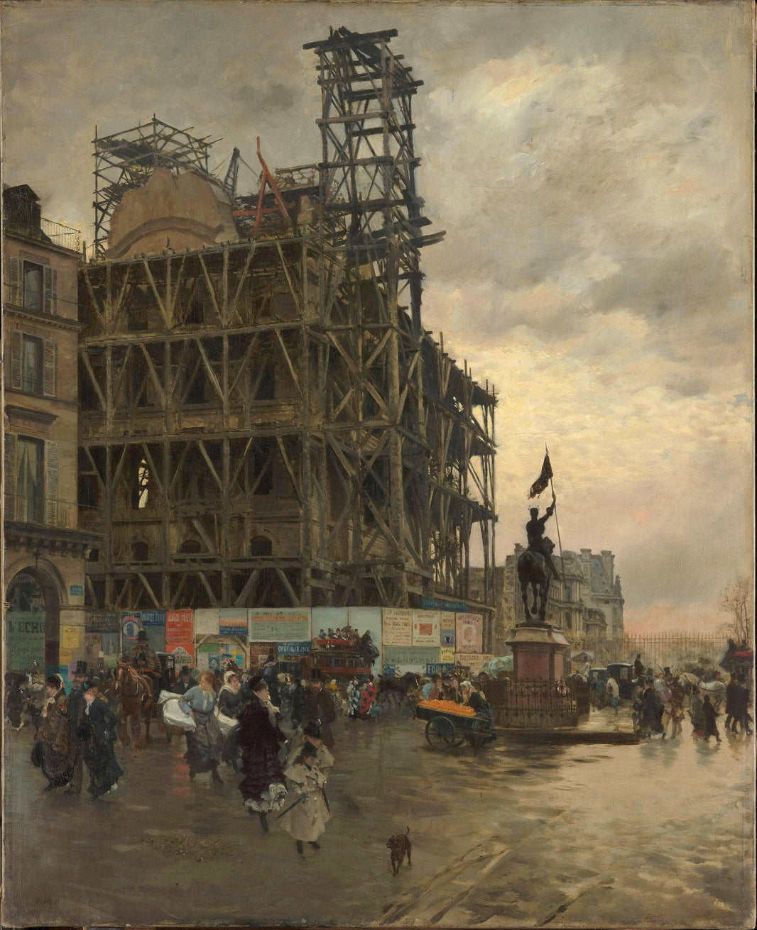 The Place des Pyramides, Paris by Giuseppe de Nittis — hand-painted architectural oil painting reproduction on canvas