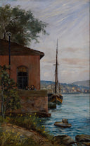 Sailboat in the Harbor by Sevket Dag — ships oil painting wall art, Impressionism