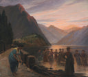 Italian lakeside with dancing women at eventide by Wenzel Tornøe — valley oil painting wall art, Realism