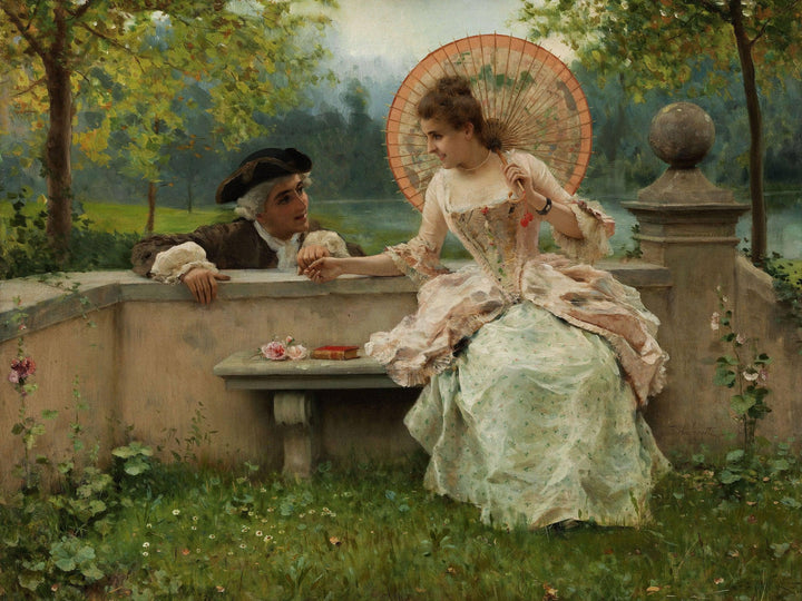 An amorous conversation in the park by Federico Andreotti — hand-painted portrait oil painting reproduction on canvas