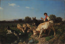 At the watering by Filippo Palizzi — hand-painted landscape oil painting reproduction on canvas