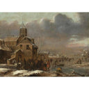 Large winter landscape with skaters by Klaes Molenaer — hand-painted landscape oil painting reproduction on canvas