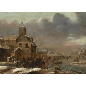 Large winter landscape with skaters - Klaes Molenaer