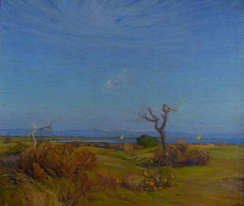 Sunny day on the sandbar by Umberto Moggioli — hand-painted landscape oil painting reproduction on canvas