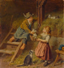 Two children with cats by Felix Schlesinger — children oil painting wall art, Romanticism