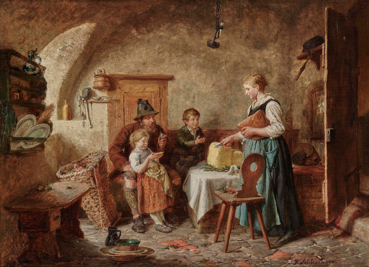 In the peasant kitchen by Felix Schlesinger — hand-painted portrait oil painting reproduction on canvas