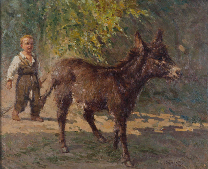 Child with donkey by Filippo Palizzi — hand-painted animal oil painting reproduction on canvas