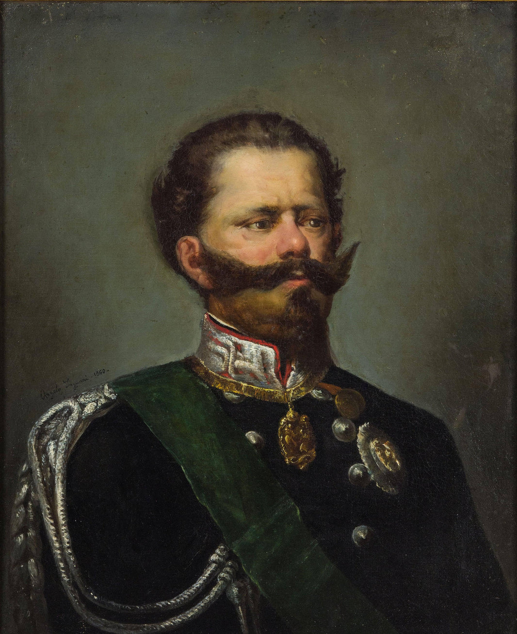 Portrait of Vittorio Emanuele II, king of Sardinia, in full uniform by Angelo Inganni — hand-painted portrait oil painting reproduction on canvas