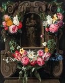 Swags of flowers surrounding a cartouche with the Virgin and Child by Daniel Seghers — hand-painted cultural oil painting reproduction on canvas