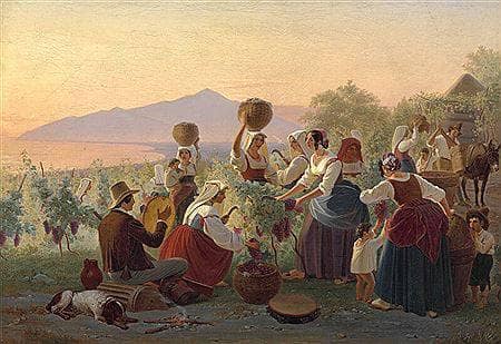 Scene of the Wine Harvest at Naples by Jørgen Sonne — hand-painted landscape oil painting reproduction on canvas