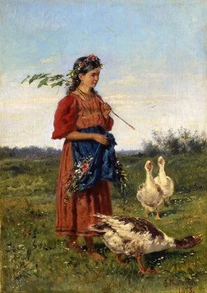 A girl with geese - Vladimir Makovsky