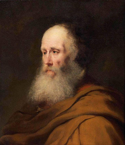 Bearded Old Man Wearing a Brown Cloak in apartment
