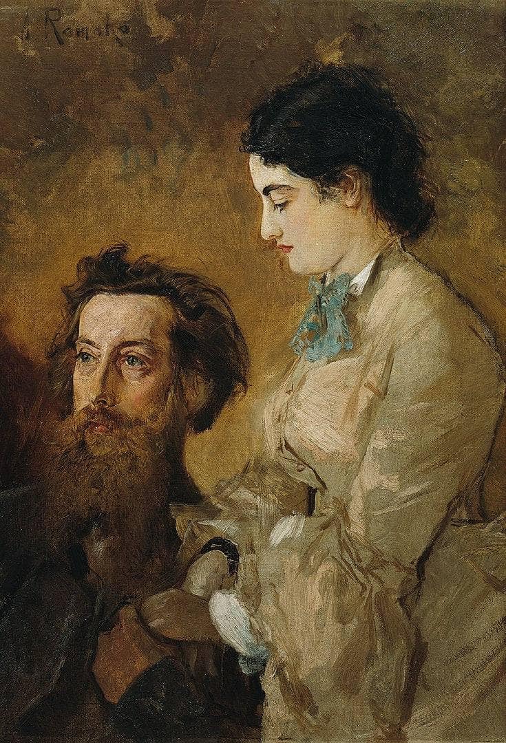 The sculptor Reinhold Begas with his wife Margarethe by Anton Romako — hand-painted portrait oil painting reproduction on canvas