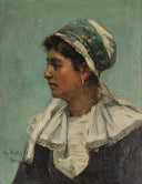 Portrait of a young maiden by Henry Mosler — female oil painting wall art, Realism