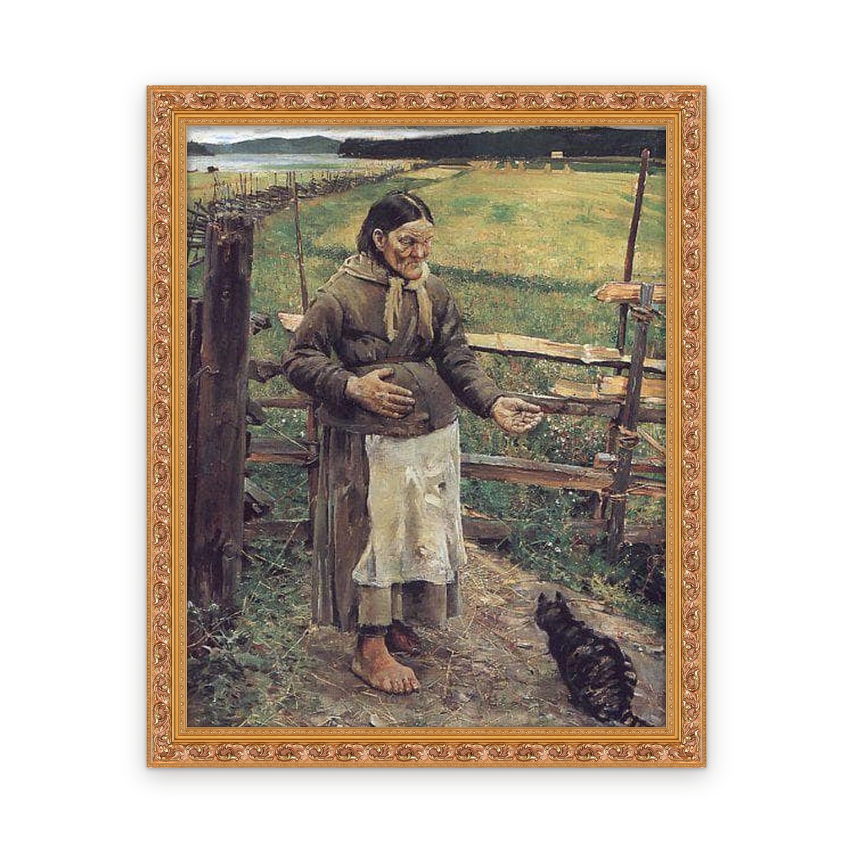 Old Woman With a Cat — Framed, Framed in Classic Ornate · 24'' × 30''