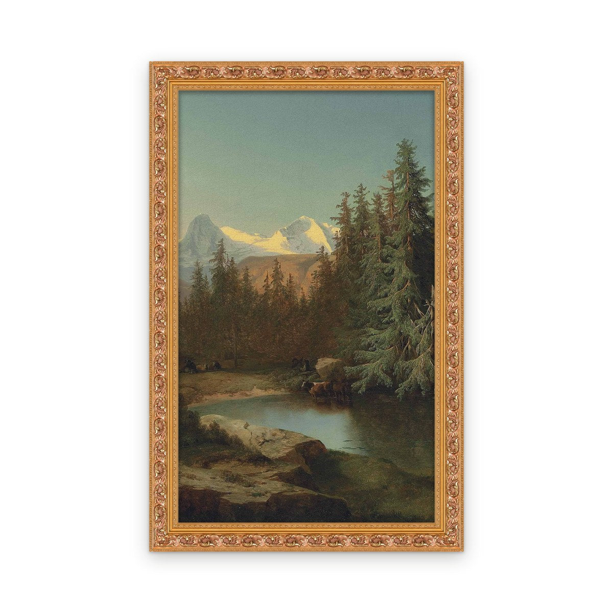 Ruin Unspunnen in front of the view of Eiger, Mönch and Jungfrau — Custom size, Framed in Classic Ornate · Custom 18'' × 30''