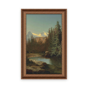 Ruin Unspunnen in front of the view of Eiger, Mönch and Jungfrau — Custom size, Framed in Classic Bronze · Custom 18'' × 30''