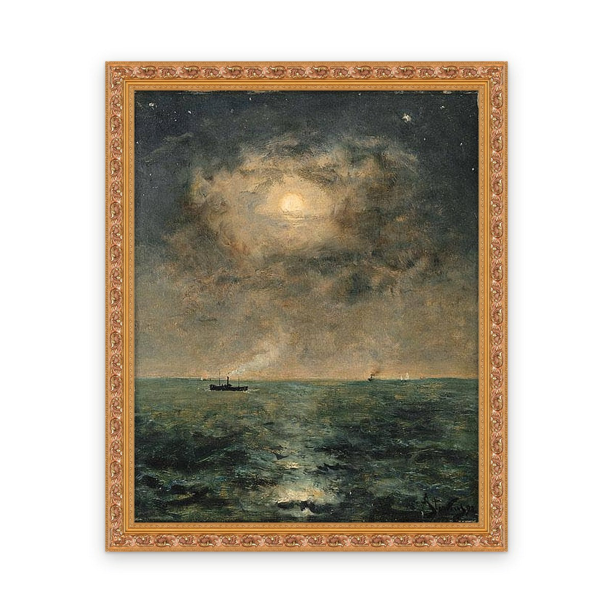 Moonlit seascape — Framed, Framed in Classic Ornate · 24'' × 30''
