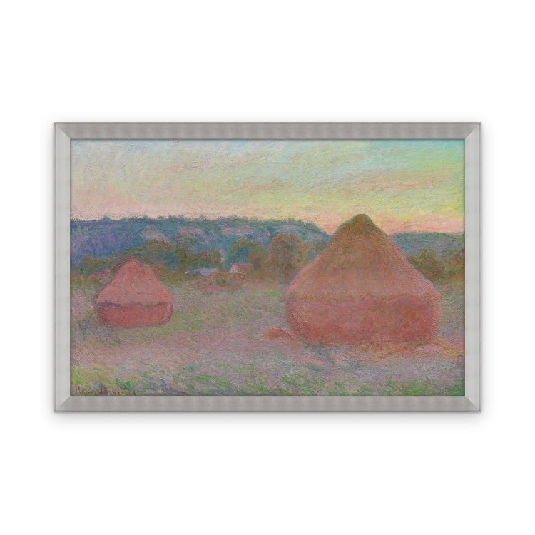 Stacks of Wheat (End of Day, Autumn) — Framed, Framed in Modern Silver · 52'' × 34''