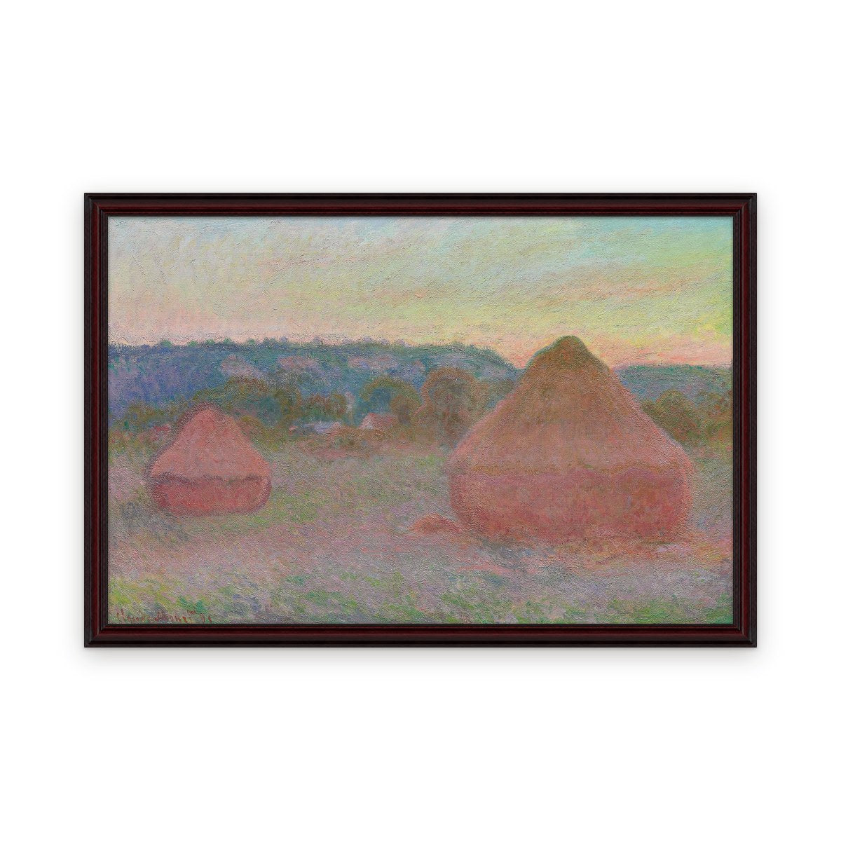 Stacks of Wheat (End of Day, Autumn) — Framed, Framed in Modern Dark · 52'' × 34''